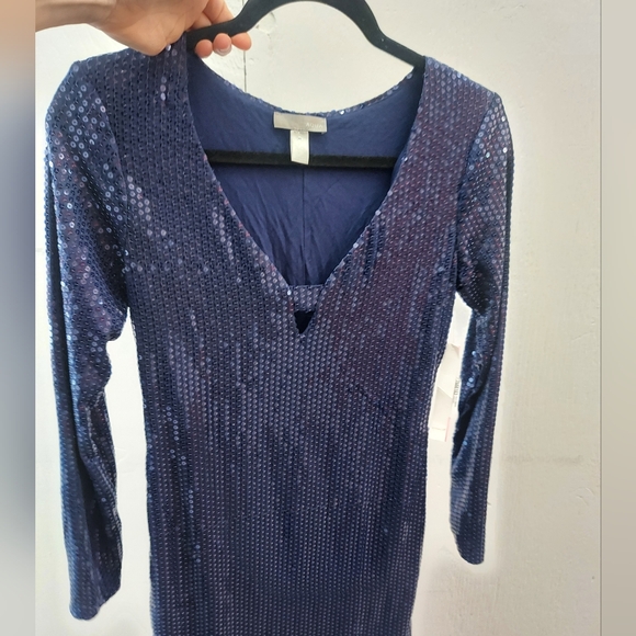 Aqua Capsule Deep Blue Purple Sequin Lined Keyhole Long Sleeve Party Dress - Picture 10 of 11